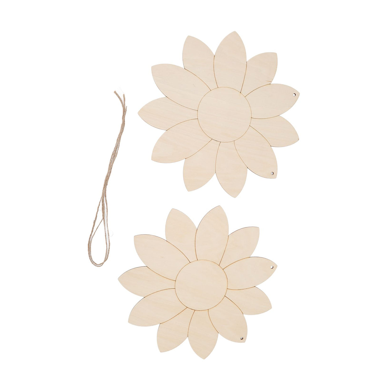 2pcs Wooden Flower Cutouts DIY Lotus Shape Unfinished Wooden Cutouts Home Garden Wood Chip Decor Pendant with 2 Hemp Rope