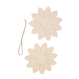 2pcs Wooden Flower Cutouts DIY Lotus Shape Unfinished Wooden Cutouts Home Garden Wood Chip Decor Pendant with 2 Hemp Rope - Low Angle