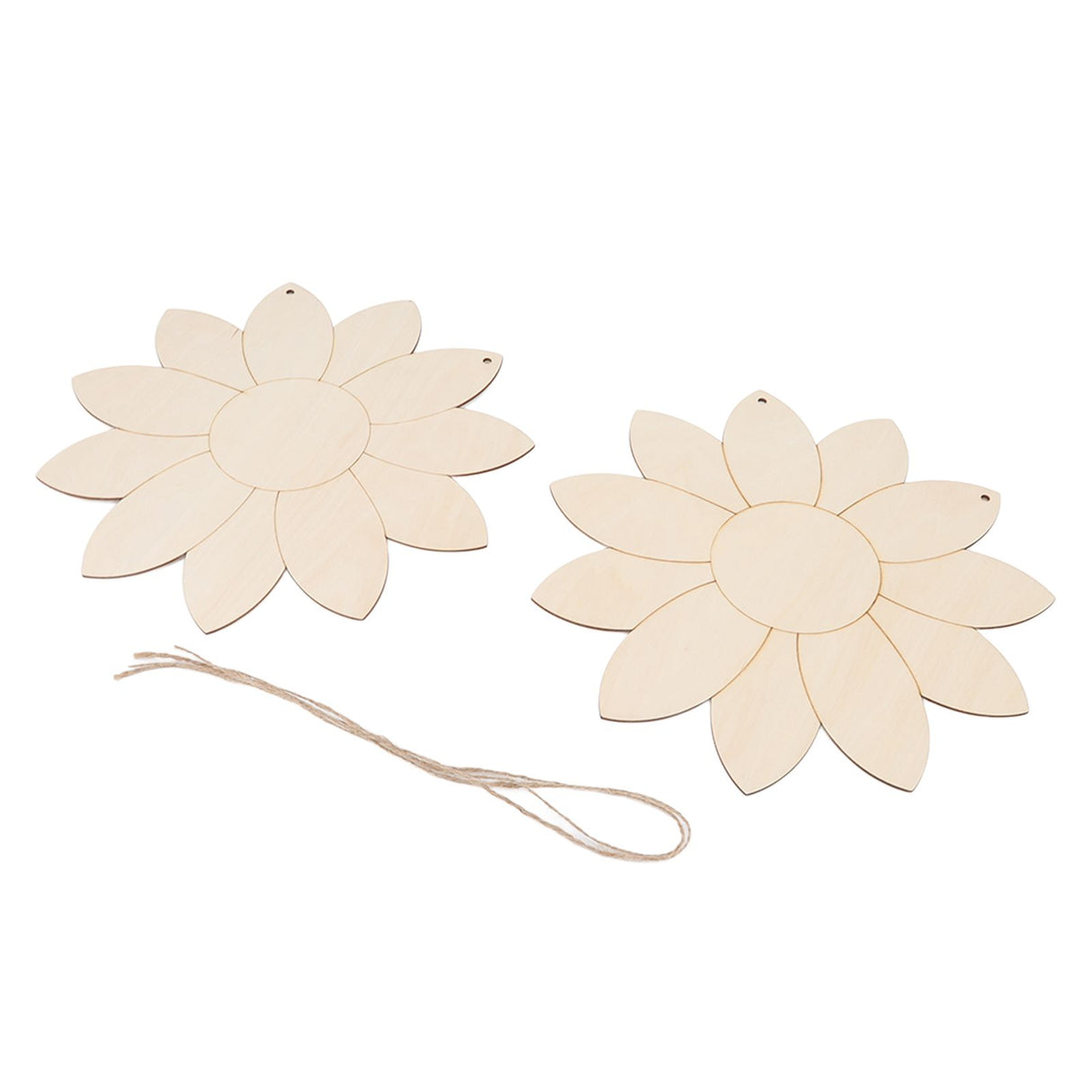 2pcs Wooden Flower Cutouts DIY Lotus Shape Unfinished Wooden Cutouts Home Garden Wood Chip Decor Pendant with 2 Hemp Rope