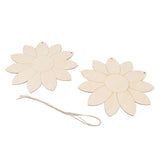 2pcs Wooden Flower Cutouts DIY Lotus Shape Unfinished Wooden Cutouts Home Garden Wood Chip Decor Pendant with 2 Hemp Rope