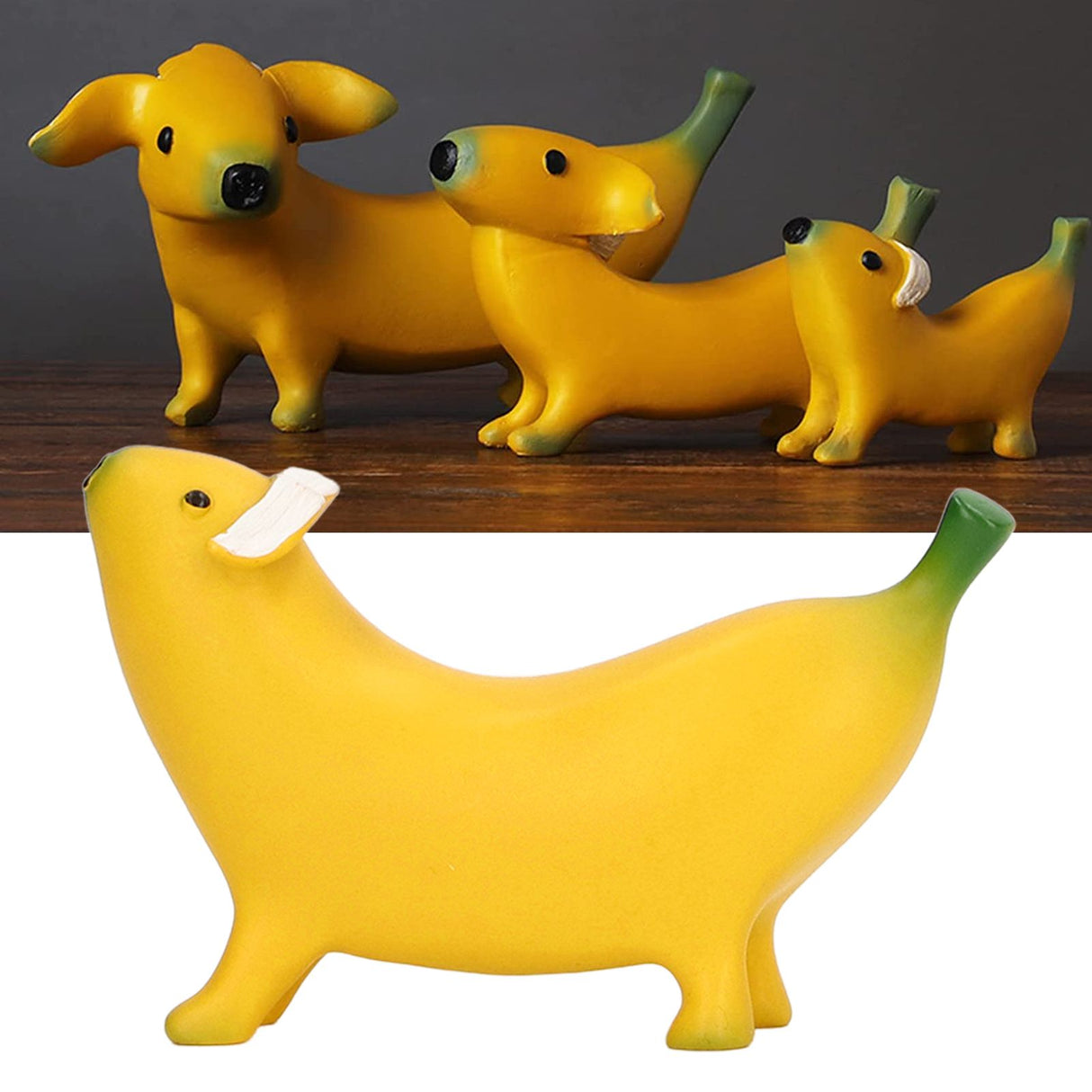 Banana Dog Sculpture Resin Funny Lovely Lightweight Banana Dog Art Decoration for Home Desktop S 8x6cm/3.1x2.4in