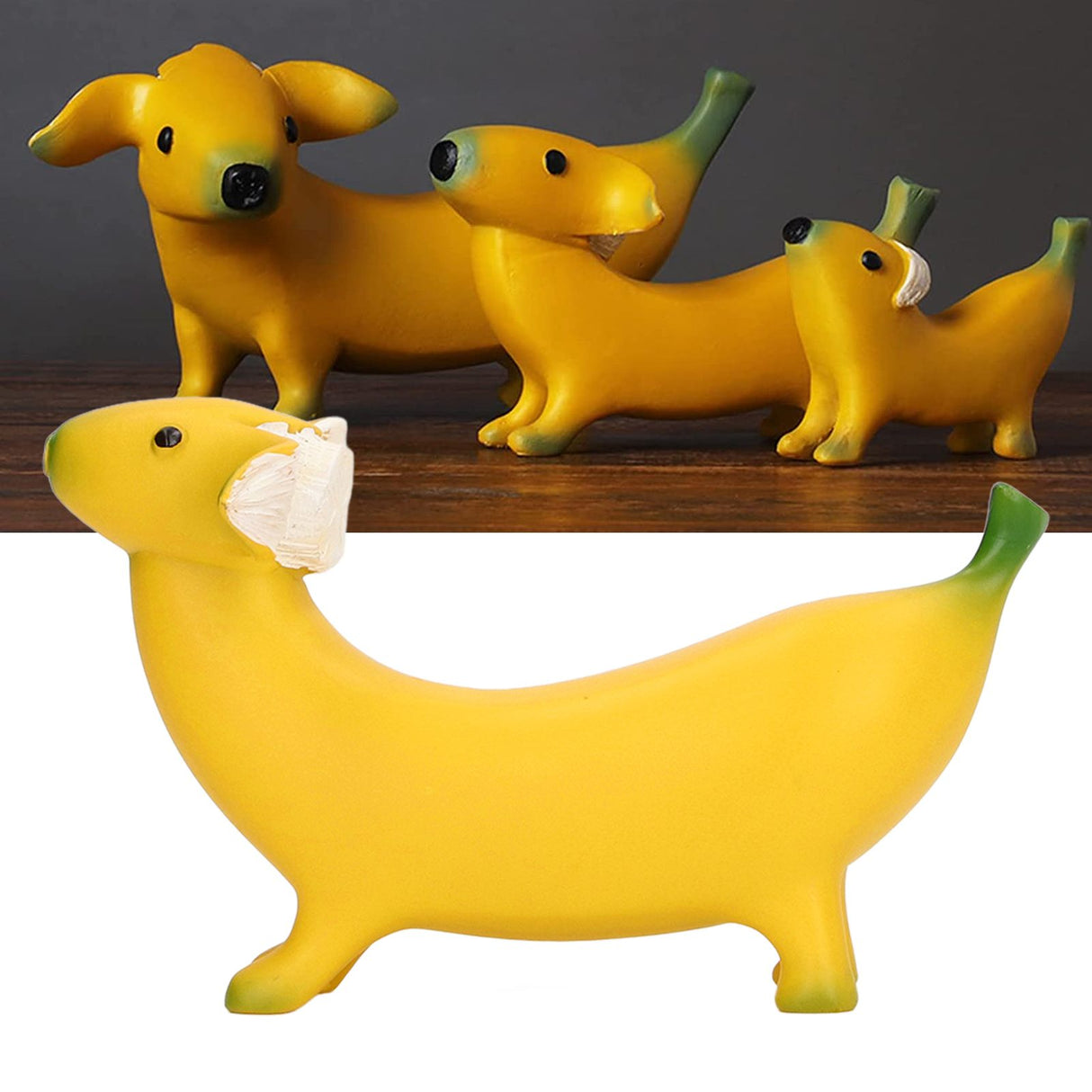 Banana Dog Sculpture Resin Funny Lovely Lightweight Banana Dog Art Decoration for Home Desktop M 13x8cm/5.1x3.1in