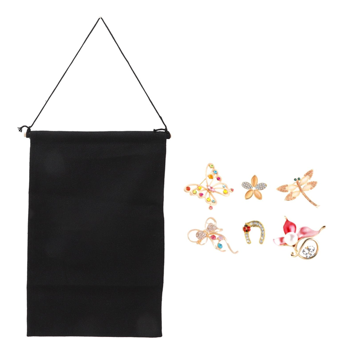 Brooch Storage Hanging Flag Multi Purpose Stylish Classic Pin Collection Organizers Banners for Home Office Dorm Black S 35x22.5cm 25cm(wooden Stick)
