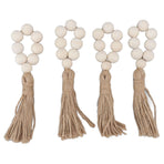 Napkin Ring Decorative Elegant Wood Beads Table Napkin Holder with Tassels for Party Wedding Home 4pcs