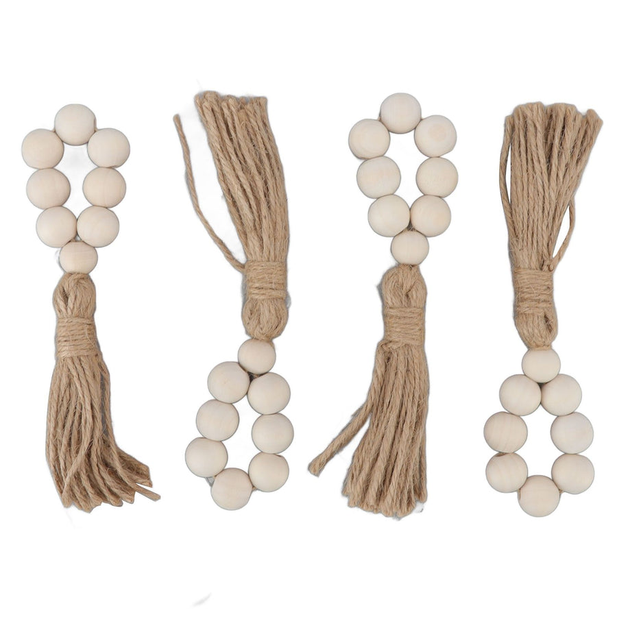 Napkin Ring Decorative Elegant Wood Beads Table Napkin Holder with Tassels for Party Wedding Home 4pcs
