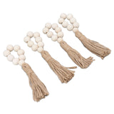 Napkin Ring Decorative Elegant Wood Beads Table Napkin Holder with Tassels for Party Wedding Home 4pcs