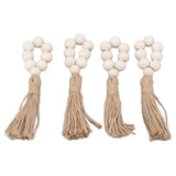 Napkin Ring Decorative Elegant Wood Beads Table Napkin Holder with Tassels for Party Wedding Home 4pcs