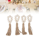 Napkin Ring Decorative Elegant Wood Beads Table Napkin Holder with Tassels for Party Wedding Home 4pcs