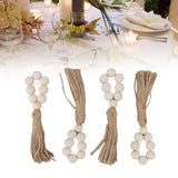 Napkin Ring Decorative Elegant Wood Beads Table Napkin Holder with Tassels for Party Wedding Home 4pcs