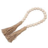 Natural Wood Bead Garland Hand Made Wall Hanging Bead Decoration with Tassels for Gifts Ornaments - Rear View
