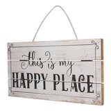 Decorative Wooden Sign Novel Waterproof Table Sign Hanging Decoration with Happy Place for Courtyard - 45-Degree Angle