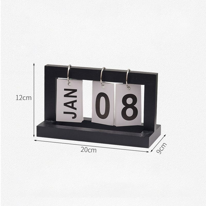 Wooden Desk Calendar Flip Chart Page Turning Calendar Reusable Home Calendar Ornament Black