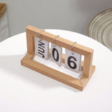 Wooden Desk Calendar Flip Chart Page Turning Calendar Reusable Home Calendar Ornament Wood Color - Front View
