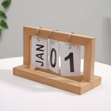 Wooden Desk Calendar Flip Chart Page Turning Calendar Reusable Home Calendar Ornament Wood Color - Side View