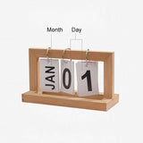 Wooden Desk Calendar Flip Chart Page Turning Calendar Reusable Home Calendar Ornament Wood Color - Top-Down View