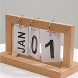 Wooden Desk Calendar Flip Chart Page Turning Calendar Reusable Home Calendar Ornament Wood Color - Rear View