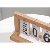 Wooden Desk Calendar Flip Chart Page Turning Calendar Reusable Home Calendar Ornament Wood Color - Low Angle