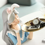 Entrance Storage Decoration Girl Sculptures Porch Decor Tray for Living Study Bedroom Rabbit Ears Girl - Top-Down View