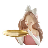 Entrance Storage Decoration Girl Sculptures Porch Decor Tray for Living Study Bedroom Bowknot Girl