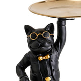 Bulldog Desk Storage Tray Statue Beautiful Handcrafted Resin Bulldog Storage Key Tray for Home Porch Black Dogs - Side View
