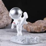 Cute Cartoon Cell Phone Stand Synthetic Resin Desktop Astronaut Ornament for Home Office Car Decor Kung Fu Astronaut Cell Phone Bracket (Silver)