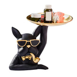 Statue Tray Decorative Bulldog Synthetic Resin Jewelry Storage Figurine Fruit Plate for Living Room Bedroom Black