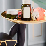Statue Tray Decorative Bulldog Synthetic Resin Jewelry Storage Figurine Fruit Plate for Living Room Bedroom Black - Front View
