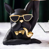 Statue Tray Decorative Bulldog Synthetic Resin Jewelry Storage Figurine Fruit Plate for Living Room Bedroom Black - 45-Degree Angle