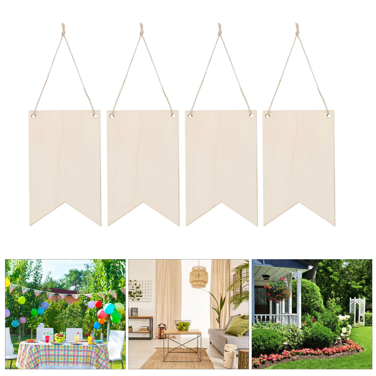 48Pcs Unfinished Hanging Wood Sign Poplar Plywood Blank Wooden Plaque with Ropes for Pyrography Painting Writing