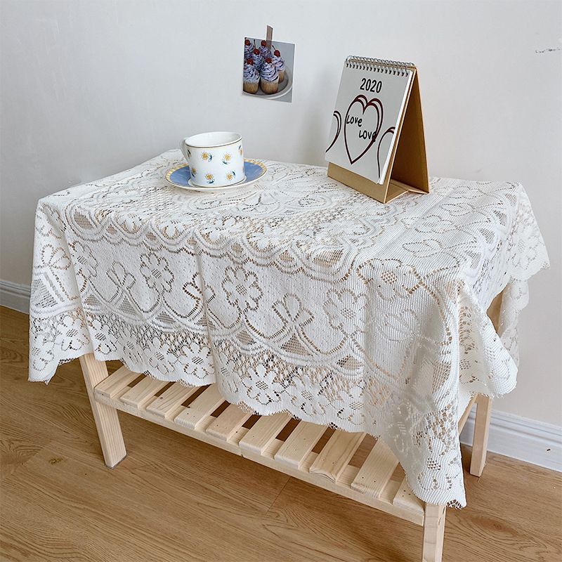 Lace Tablecloth Hollow Pattern Soft Comfortable Simple Lace Decorative Background Cloth for Home Cafe White Lace 90x90cm