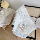 Lace Tablecloth Hollow Pattern Soft Comfortable Simple Lace Decorative Background Cloth for Home Cafe White Lace 90x90cm - Side View