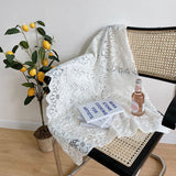 Lace Tablecloth Hollow Pattern Soft Comfortable Simple Lace Decorative Background Cloth for Home Cafe White Lace 90x90cm - Low Angle