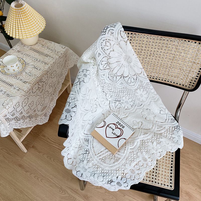 Lace Tablecloth Hollow Pattern Soft Comfortable Simple Lace Decorative Background Cloth for Home Cafe White Lace 120x120cm
