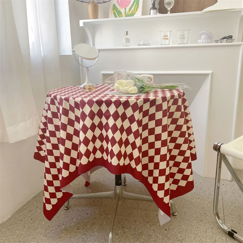 Checkerboard Tablecloth Vintage Grid Simple Practical Table Cover for Rectangular Round Table Coffee Table Red Grid 100x150cm