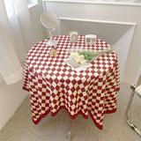 Checkerboard Tablecloth Vintage Grid Simple Practical Table Cover for Rectangular Round Table Coffee Table Red Grid 100x150cm - 45-Degree Angle