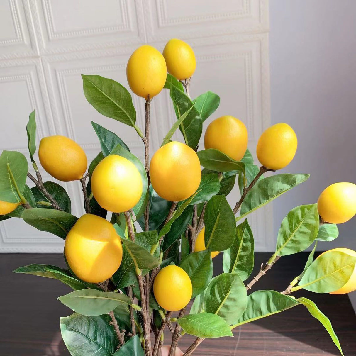 Artificial Lemon Branch 65cm Yellow Lemon Long Branches Leaves Green Plant for Living Room Model Room Decoration