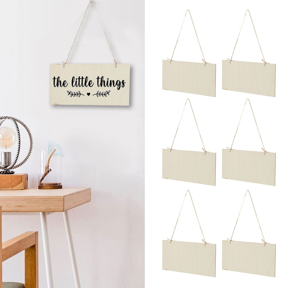 6pcs Blank Wooden Plaque Rectangle Decorative DIY Unfinished Wood Sign with Holes for Coffee Shop