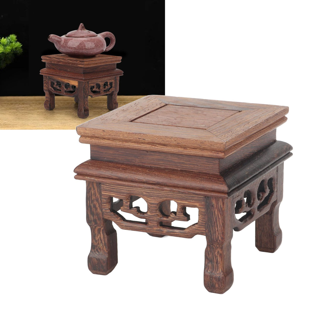 Wooden Display Stand Squared Stable Retro Style Durable Wood Widely Used Wooden Riser for Plant Teapot Jewelry