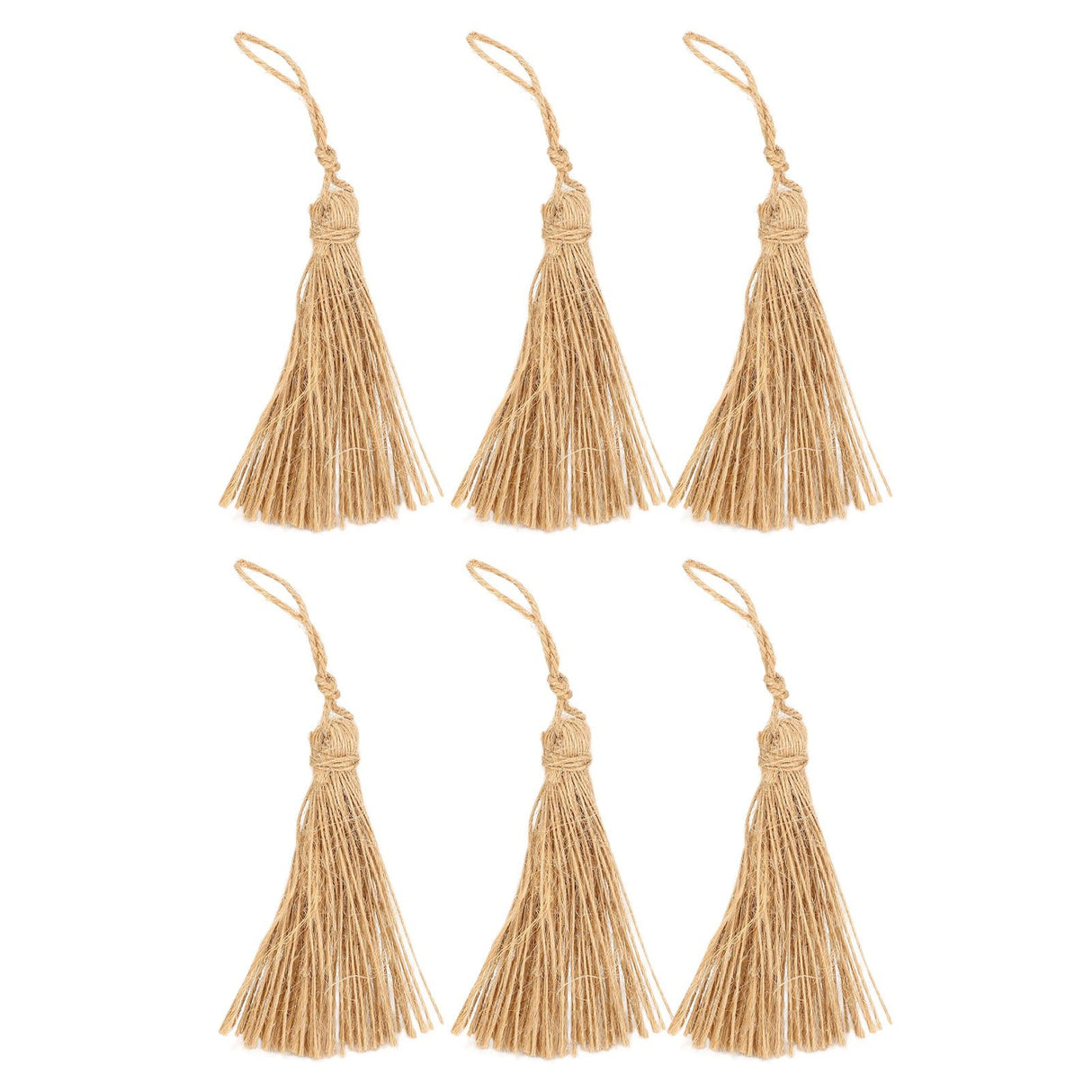 6Pcs Natural Jute Tassels Simple Rustic Style Natural Jute Widely Used Bookmark Tassels for Jewelry Curtain Craft