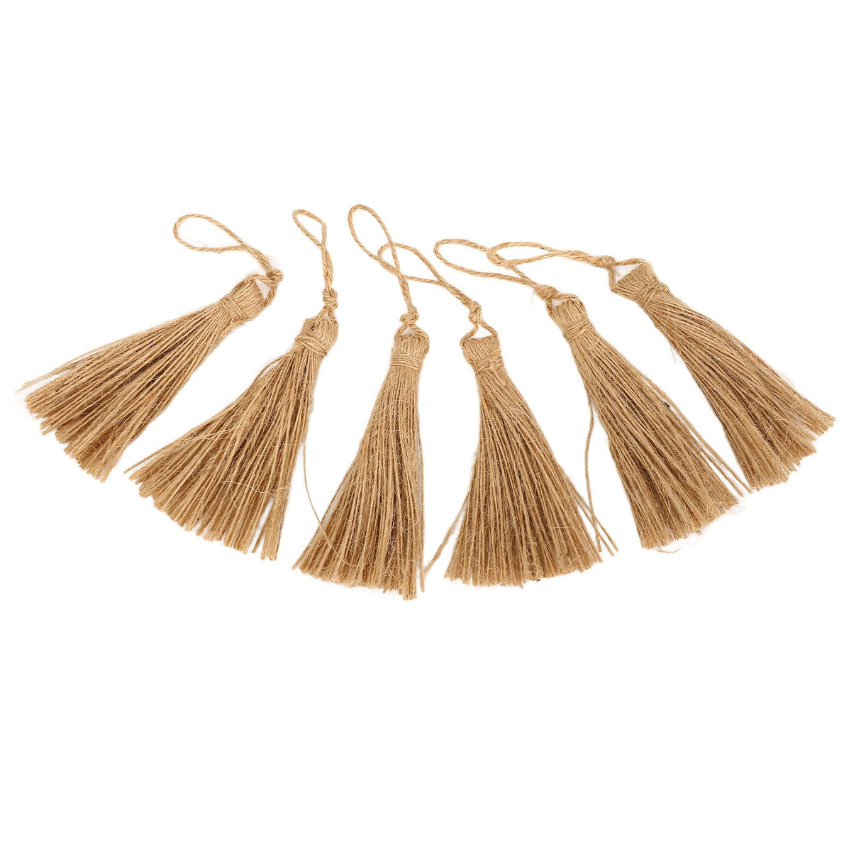 6Pcs Natural Jute Tassels Simple Rustic Style Natural Jute Widely Used Bookmark Tassels for Jewelry Curtain Craft