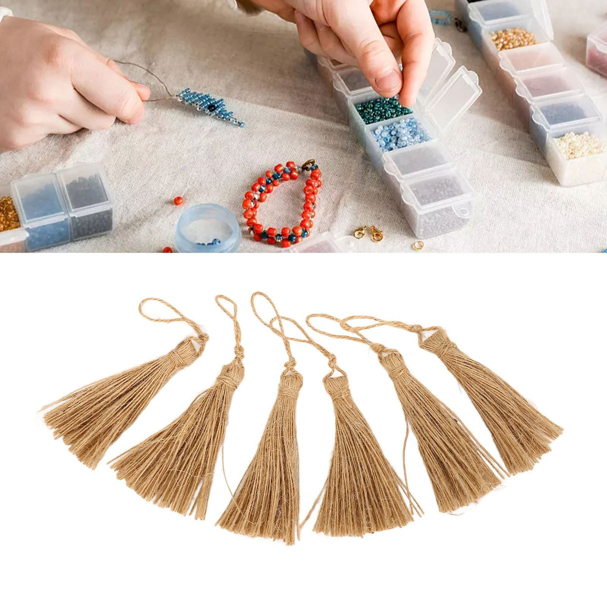 6Pcs Natural Jute Tassels Simple Rustic Style Natural Jute Widely Used Bookmark Tassels for Jewelry Curtain Craft