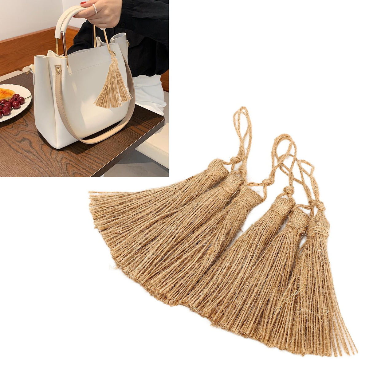 6Pcs Natural Jute Tassels Simple Rustic Style Natural Jute Widely Used Bookmark Tassels for Jewelry Curtain Craft