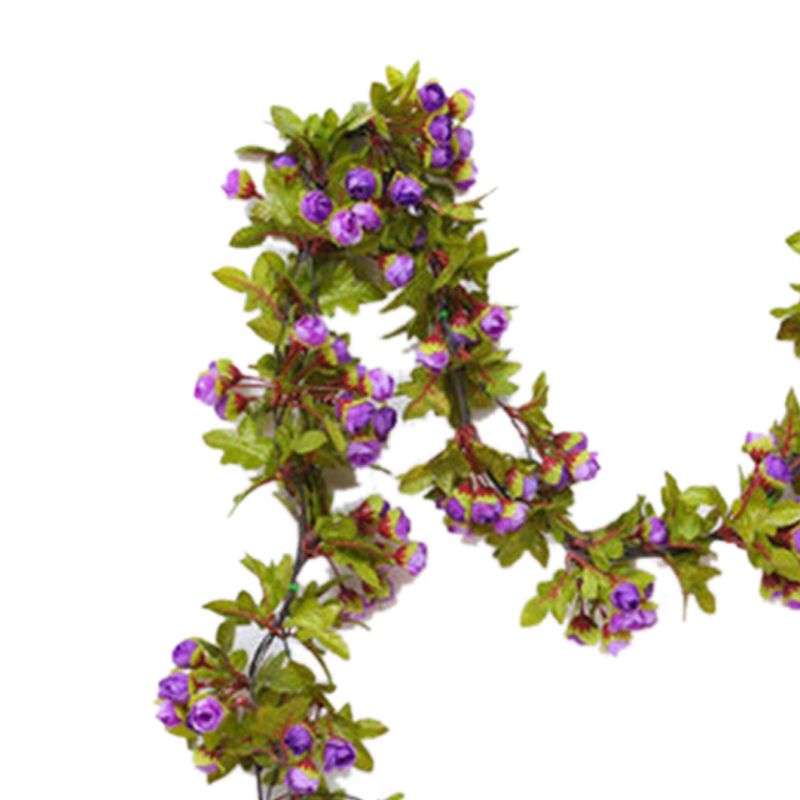 Artificial Roses Foliage Garland Hanging Guide Plastic Flower Vine Suspended Ceiling Decoration Purple