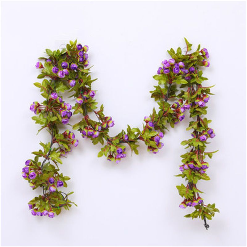 Artificial Roses Foliage Garland Hanging Guide Plastic Flower Vine Suspended Ceiling Decoration Purple