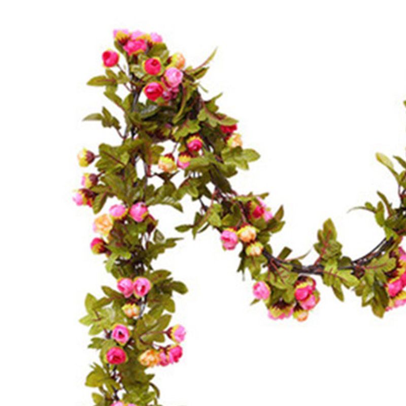 Artificial Roses Foliage Garland Hanging Guide Plastic Flower Vine Suspended Ceiling Decoration Pink