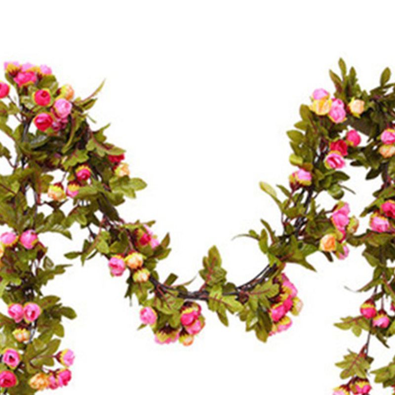 Artificial Roses Foliage Garland Hanging Guide Plastic Flower Vine Suspended Ceiling Decoration Pink