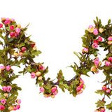 Artificial Roses Foliage Garland Hanging Guide Plastic Flower Vine Suspended Ceiling Decoration Pink - Side View