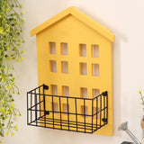 Wall Storage Shelves Hand Made Wood House Shape Wall Mounted Shelf for Bedroom Living Room Yellow