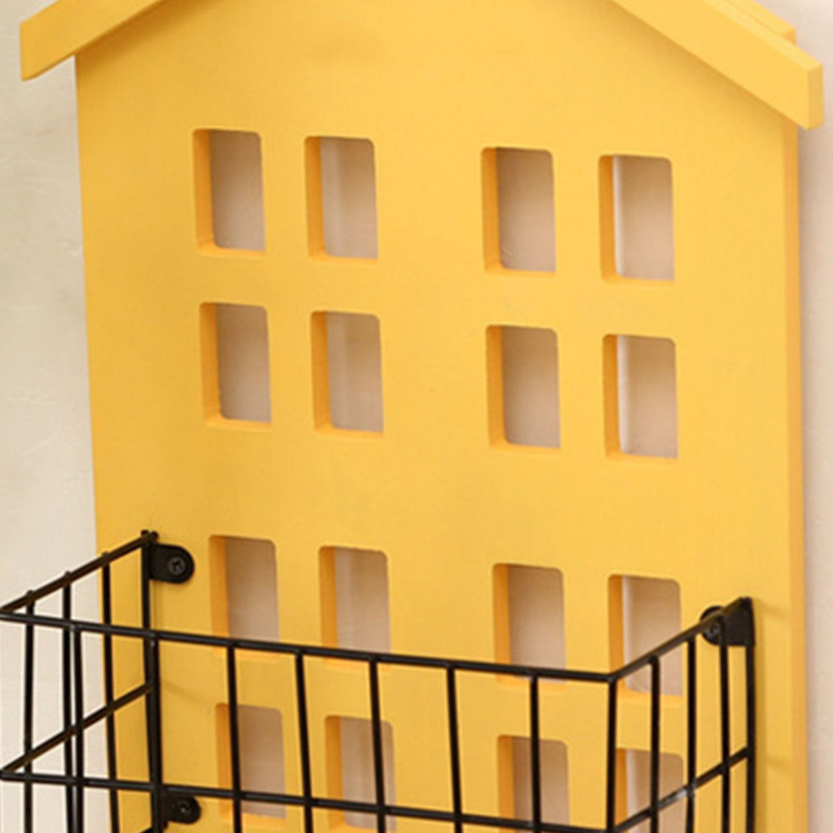 Wall Storage Shelves Hand Made Wood House Shape Wall Mounted Shelf for Bedroom Living Room Yellow