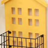 Wall Storage Shelves Hand Made Wood House Shape Wall Mounted Shelf for Bedroom Living Room Yellow